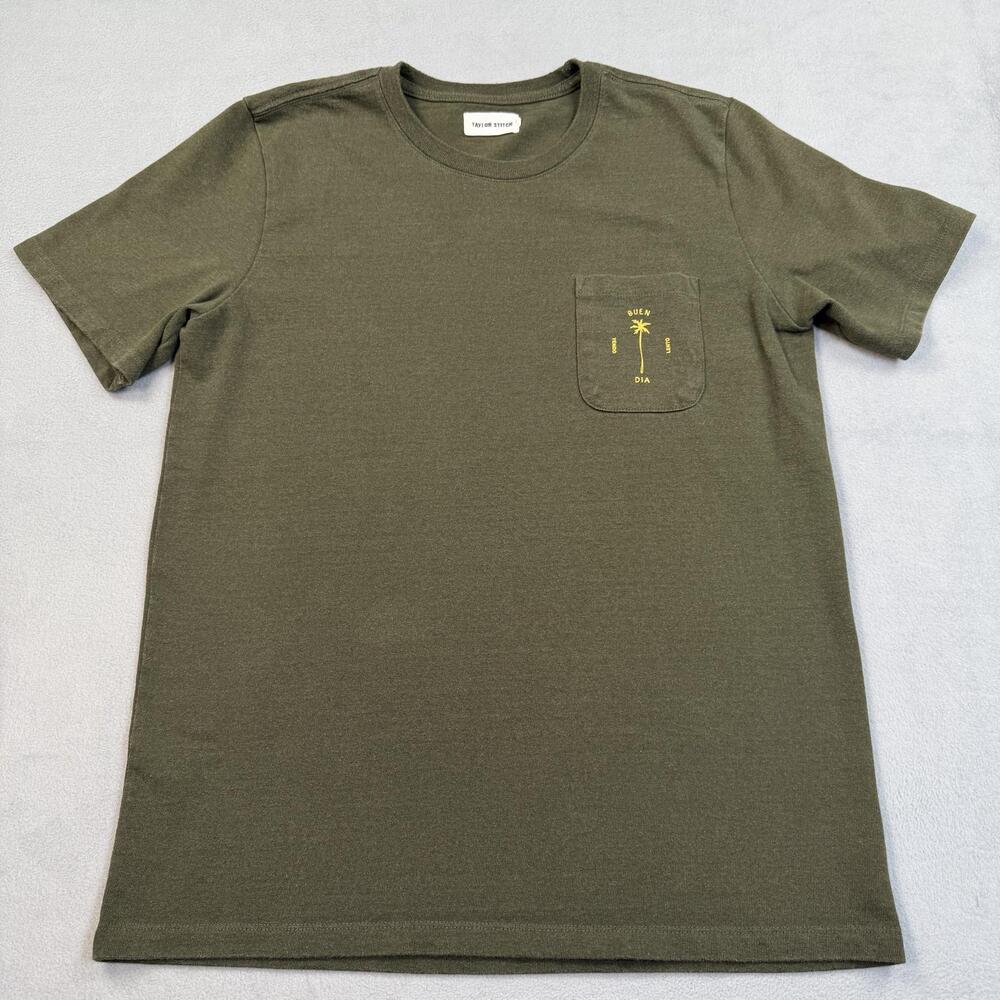 Taylor Stitch Shirt Mens 42 Green Buen Dia Palm Tree Pocket Graphic Crewneck Tee